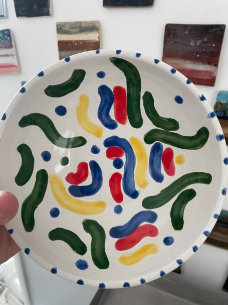 a fired bowl from a pottery painting session